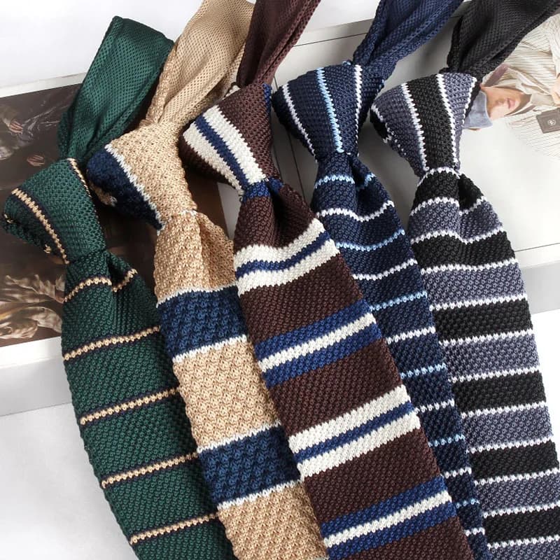 Cravates en tricot rayées pour hommes, cravate étroite rétro en tricot, style coréen, cravate décont