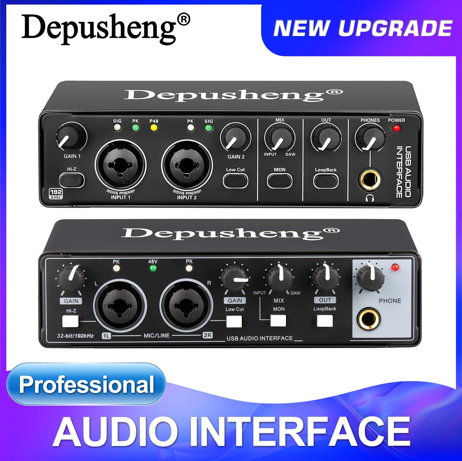 Interface audio Depusheng MD22 USB 3.0, carte son avec monitoring pour enregistrement live de guitar