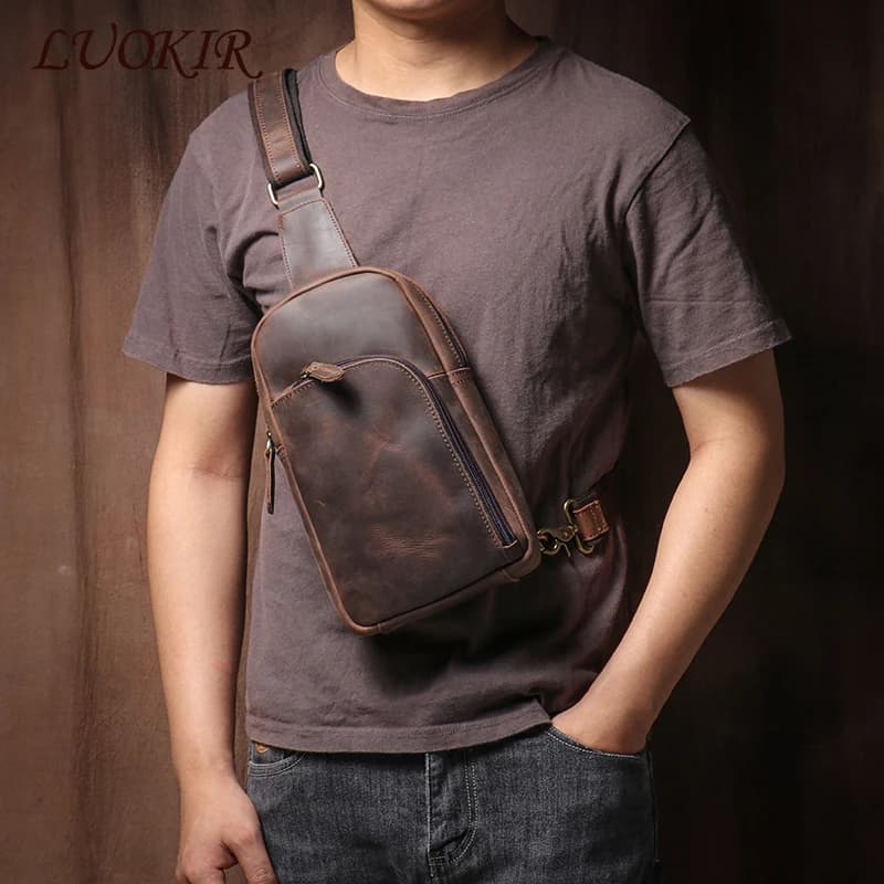 LUOKIR-Sac à Dos Vintage en Cuir group pour le dehors, Sacoche à Bandoulière de Haute Qualité