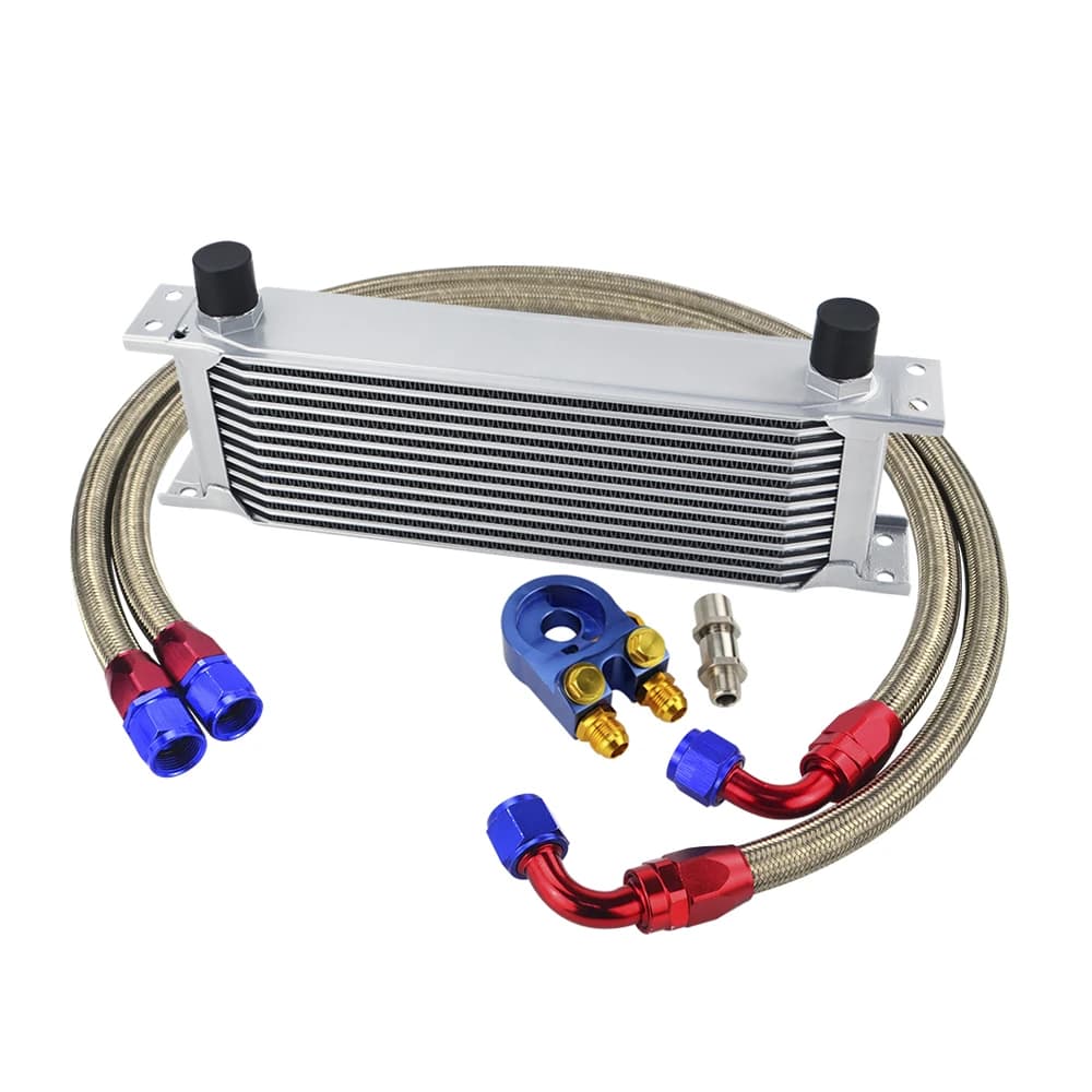 Adaptateur de SANDWICH universel | KIT de refroidisseur d'huile à 13 rangées + tuyau tressé en acier