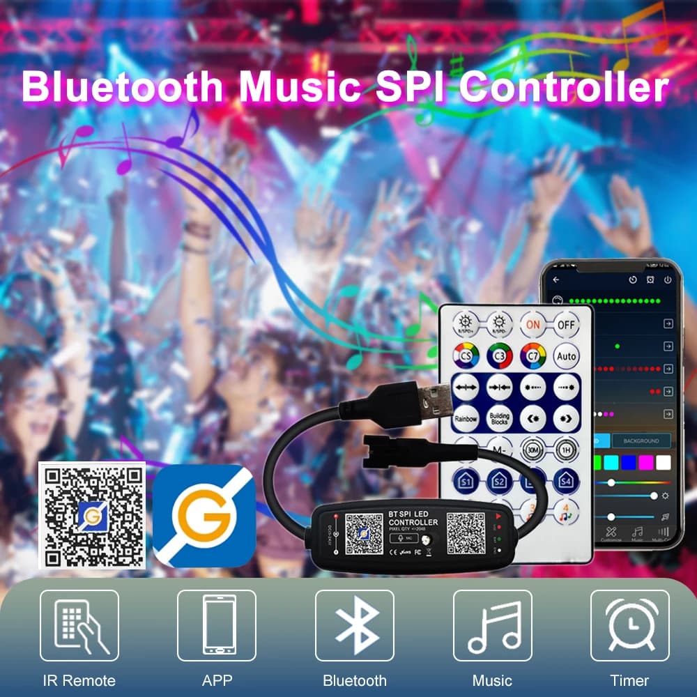 WS2811 WS2812B LED de contrôle Bluetooth musique micro intégré 28 touches télécommande adressable in