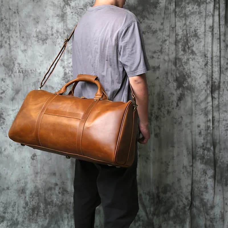 Sac de voyage rétro en cuir véritable pour hommes, sac à main en cuir de cheval élan, sac à bandouli