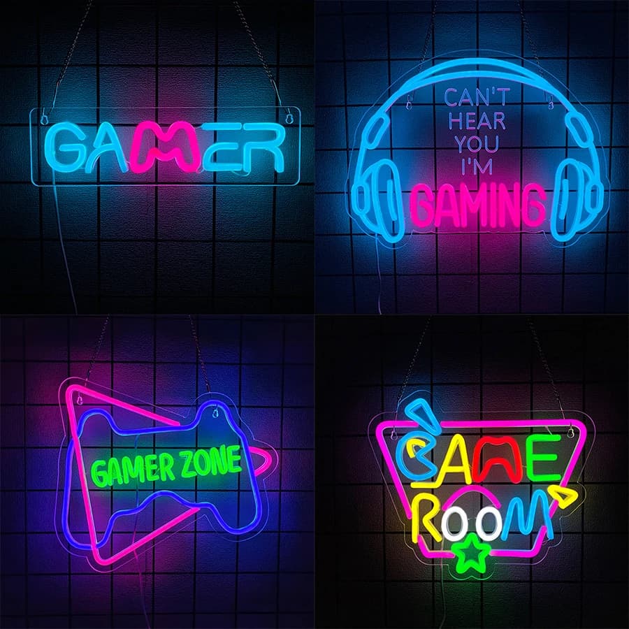 Enseigne au néon Gamer pour décoration murale de chambre, panneaux de jeu au néon LED USB pour chamb