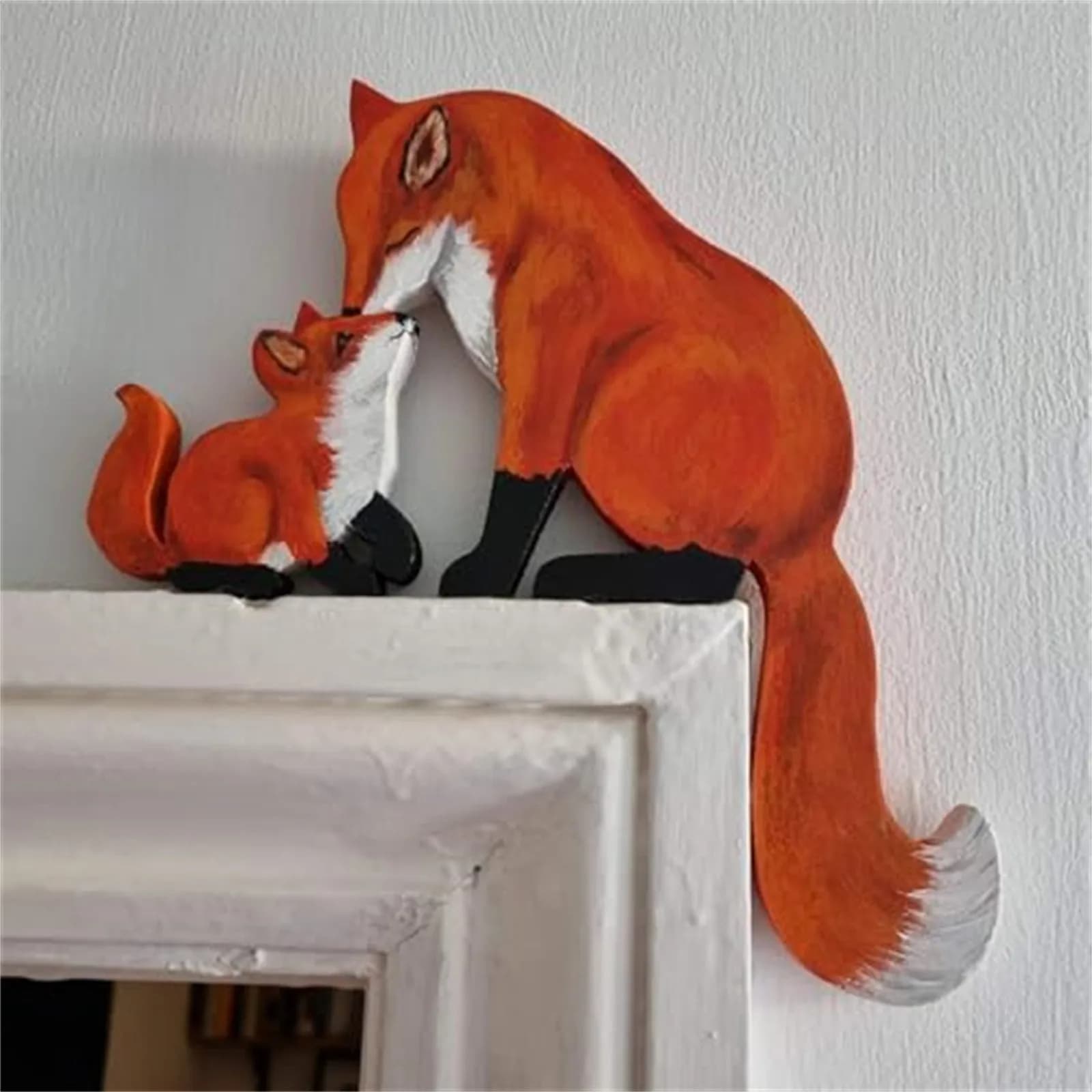 Décoration de porte de renard, Art mural de renard, Statue en forme de renard mère et enfant, Sculpt