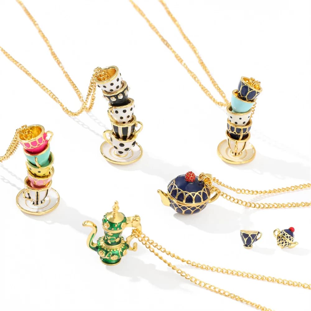 Tasse à thé charmante pull pendentif collier pour femmes plaqué or tour de cou chaîne collier Simple