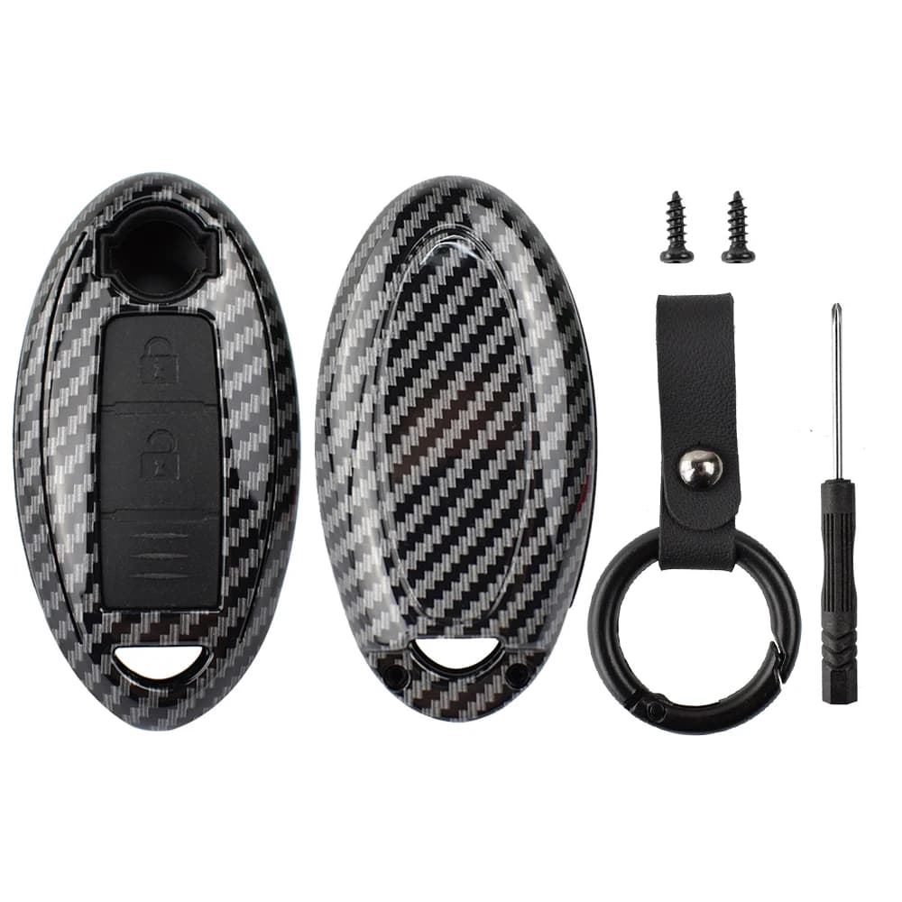 Porte-clés télécommande intelligente à 3 boutons en Fiber de carbone, coque pour Nissan Qashqai Puls