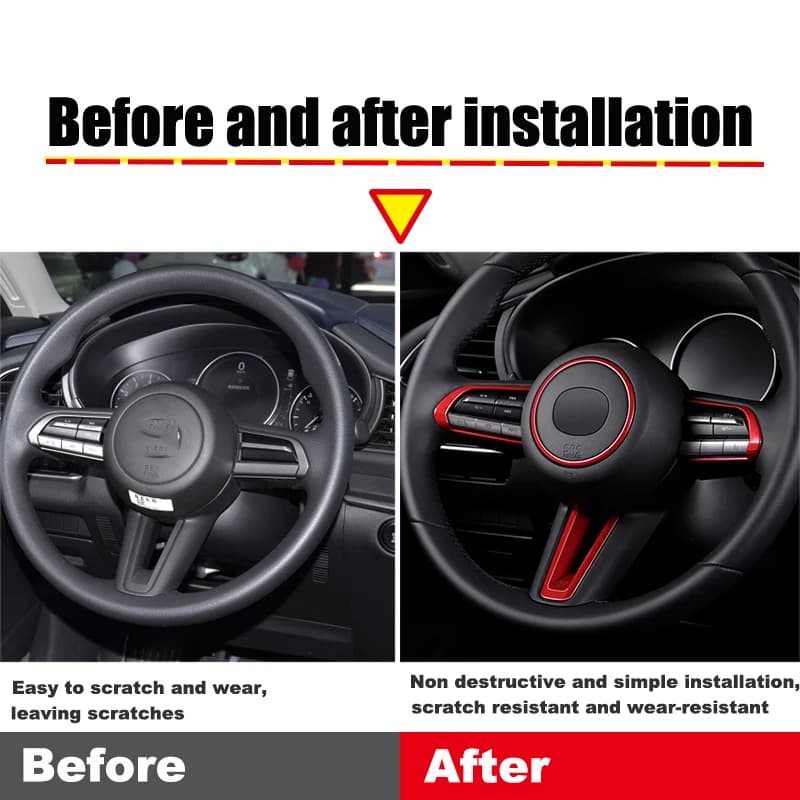 Pour Mazda 3 CX-30 2019-2023 ABS mat/carbone/rouge bouton de volant de voiture cadre cercle couvertu