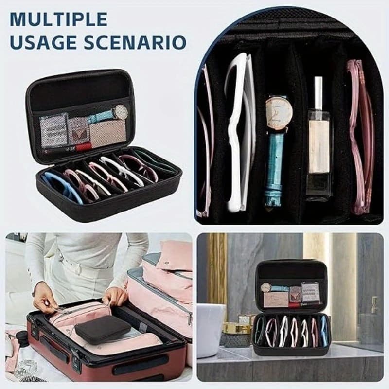 Boîte de rangement pour lunettes réglable à 6/7 compartiments |   Organisateur de lunettes portable 
