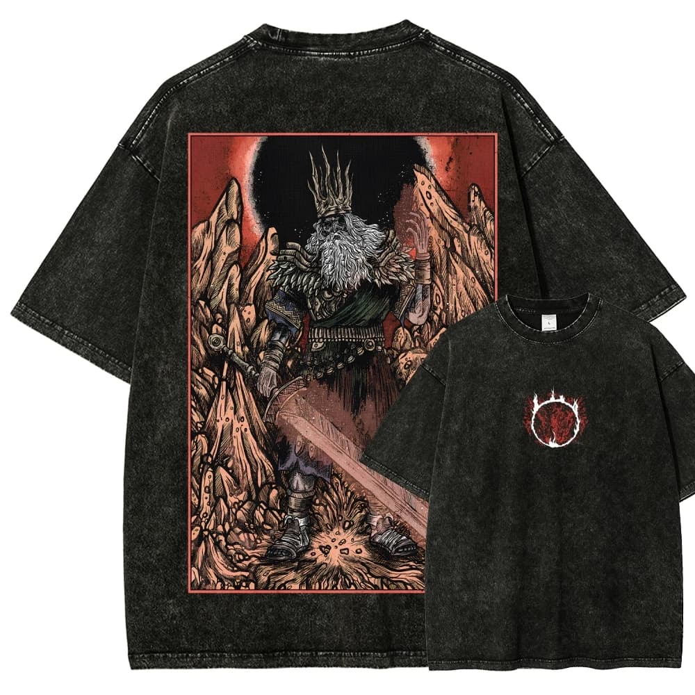 T-shirt délavé Dark Souls pour les amateurs d'anime, vêtements toute l'année, nouveau modèle, vêteme