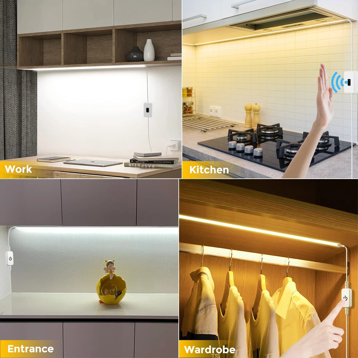 Bande COB LED USB pour sous-meuble, DC5V, avec balayage manuel, interrupteur à capteur tactile à int