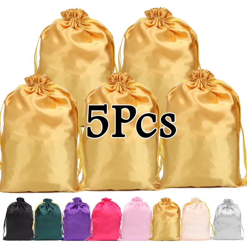 Sacs à perruque 5 pièces sacs d'extensions de cheveux avec cordon sac de perruque en Satin doux et s