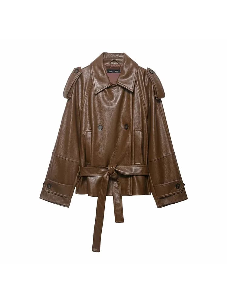 Vestes en similicuir pour femmes avec ceinture, manteau d'extérieur, streetwear, mode élégante, vest