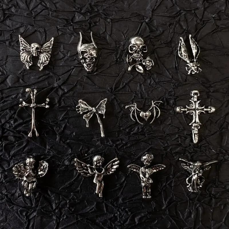 Breloques gothiques pour Nail Art, Style Punk, alliage d'argent Antique, accessoires de croix cathol