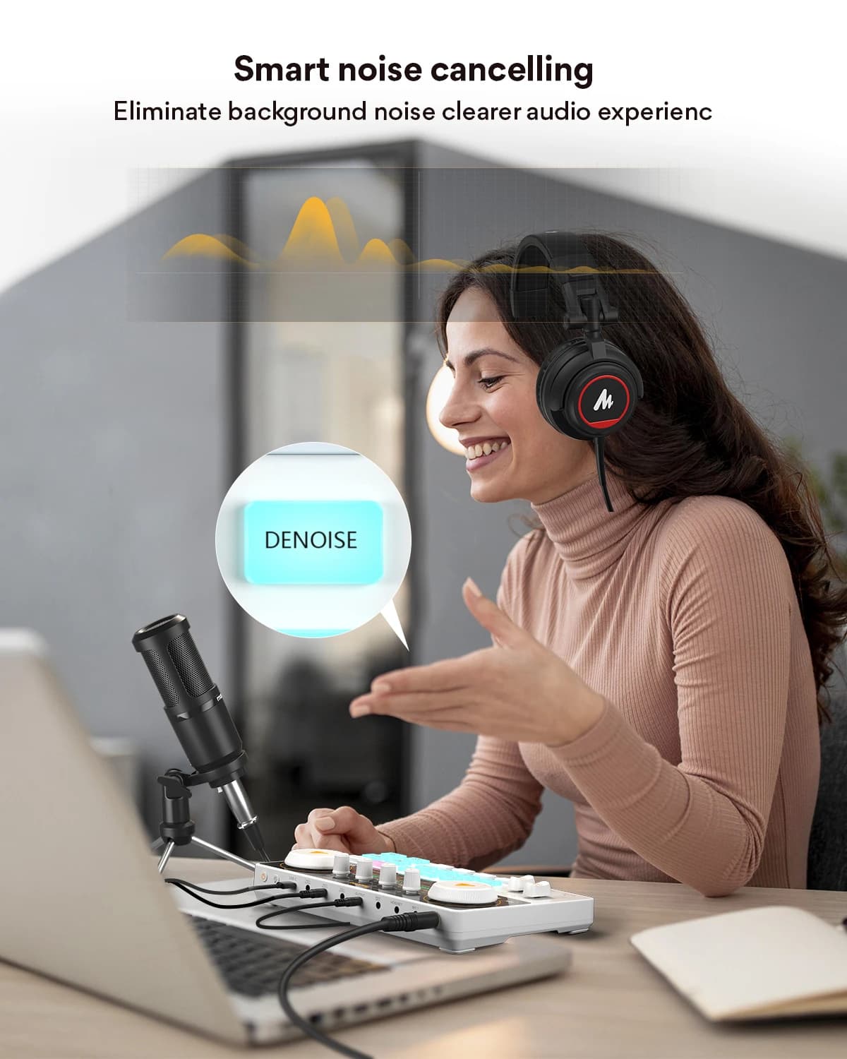 Ensemble carte son et microphone Maono AM200-S1, interface audio MaonoCaster avec micro à condensate