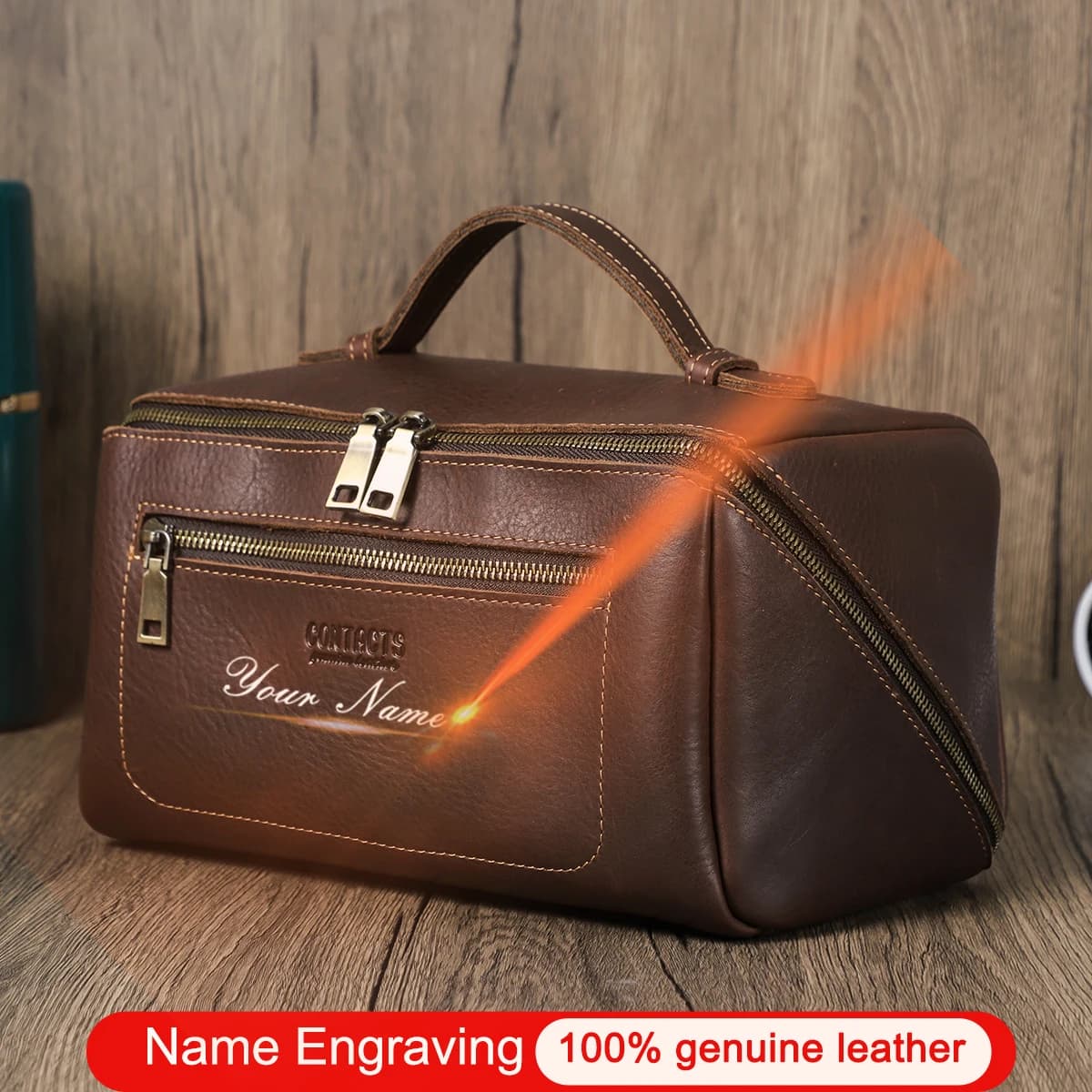 Sacs à cosmétiques personnalisés pour hommes, trousse de maquillage de luxe en cuir véritable, fourr