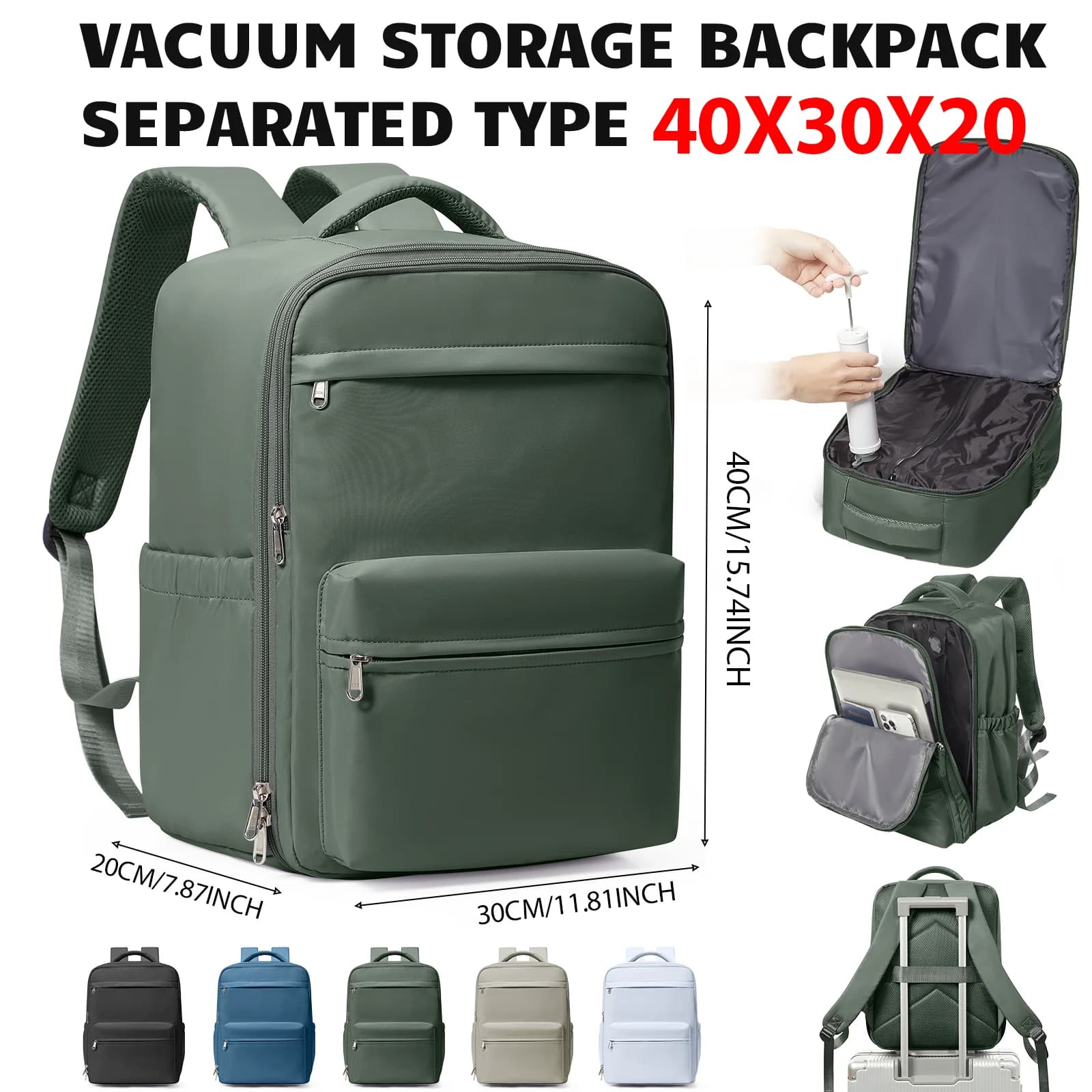 Ryanair 40x30x20 sac à dos de voyage sac à dos de compression sous vide avec pompe, sac de cabine Wi