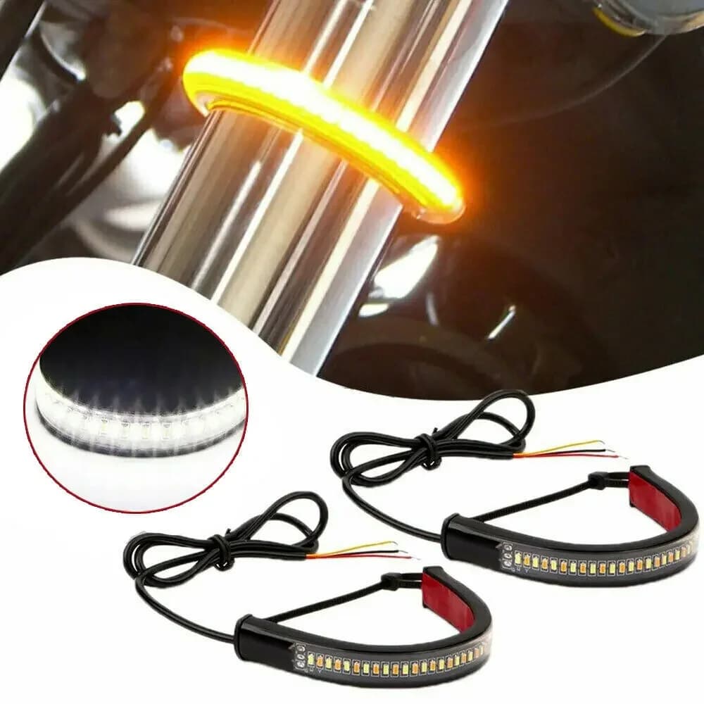 1Pc 12V LED Moto clignotant et DRL ambre blanc Moto clignotant anneau fourche bande lampe clignotant