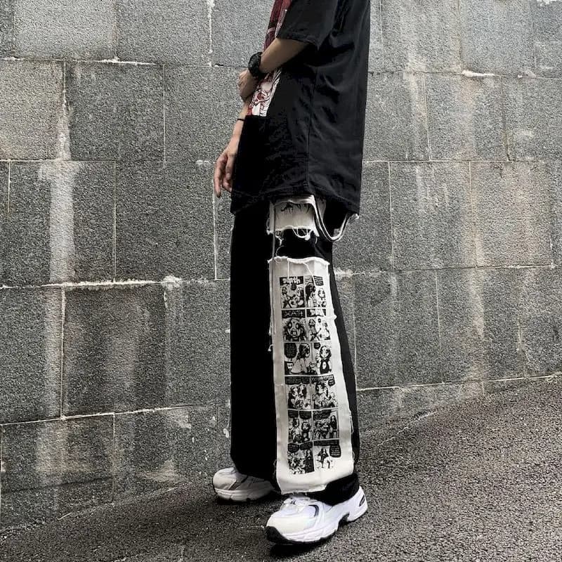 Pantalon cargo gothique punk pour femme, pantalon Anime Patch, taille haute, noir, fjcasual, Harajuk