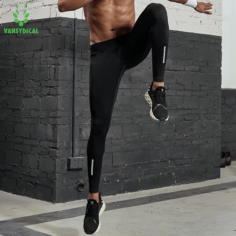 VANSYDICAL pantalons de Compression hommes collants de course avec rayé réfléchissant basket-ball Le