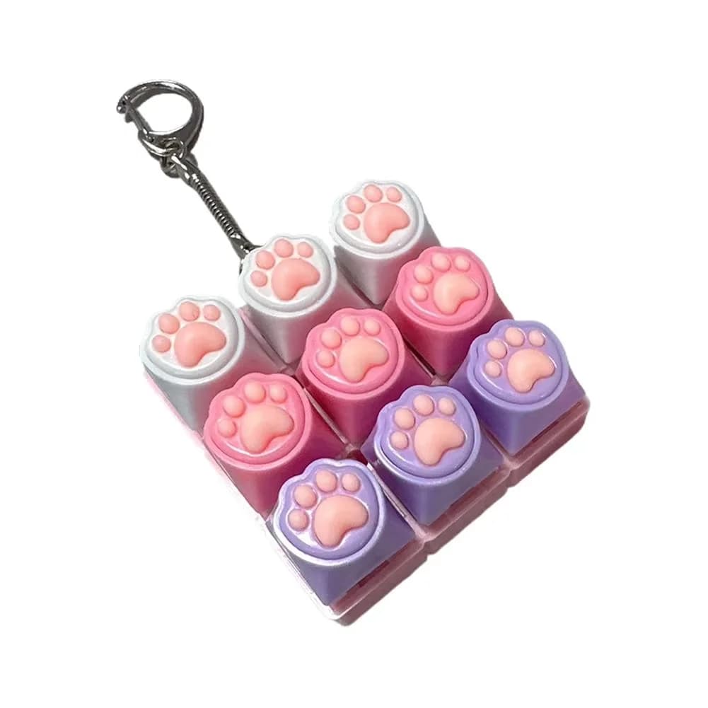Porte-clés Patte de Chat Mignonne, Clavier à 9 Touches, Décompression, Bouton Clicker Anti-Stress po