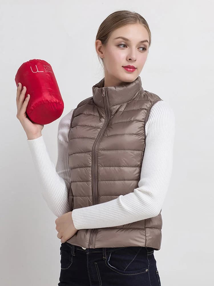 Gilets en duvet de canard Ultra léger pour femme, veste Slim sans manches, coupe-vent, chaud, bouffa