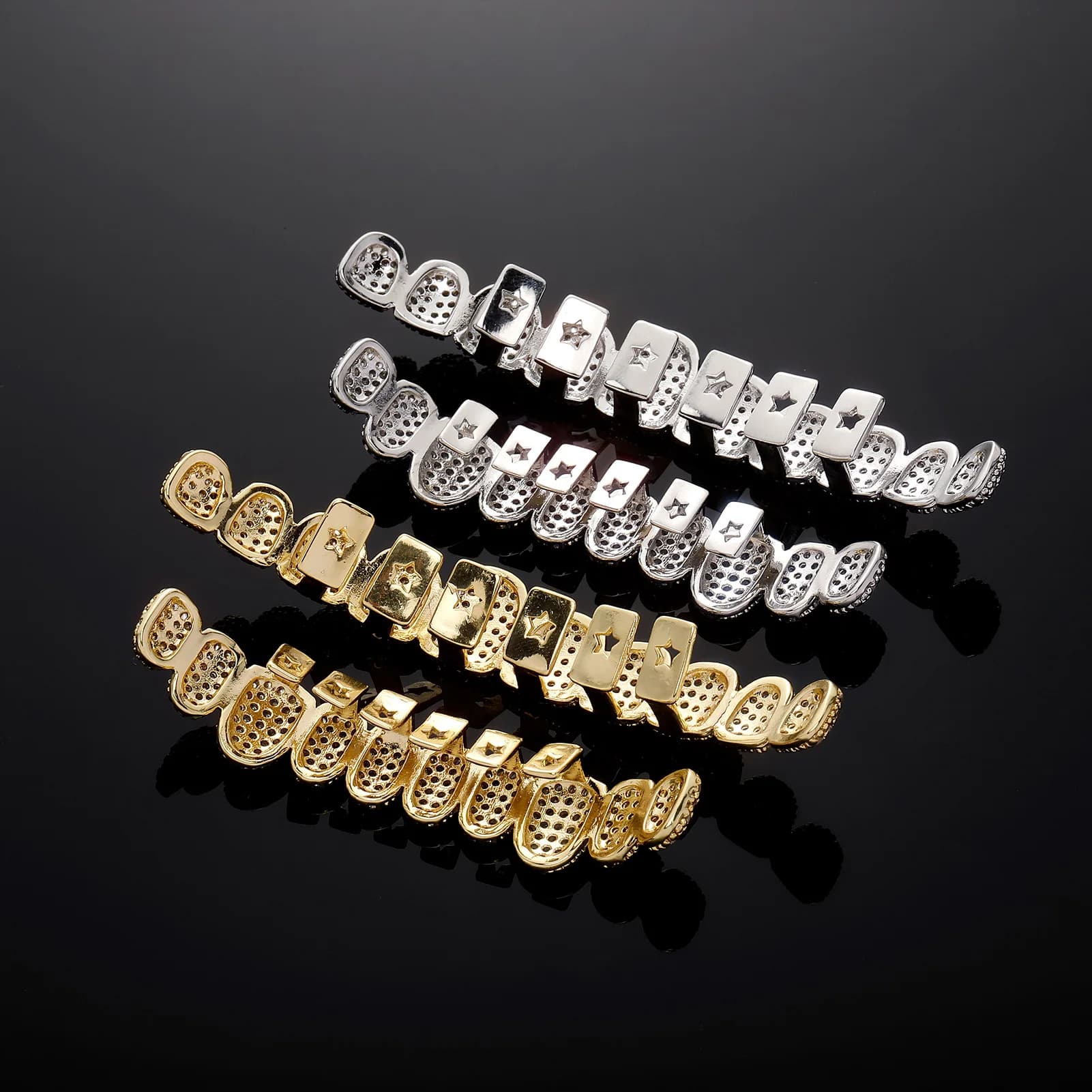 TOPGRILLZ glacé 10 haut et 10 bas 5A CZ pierres dents Grillz Punk rappeur 14K plaqué or Zircon bouch