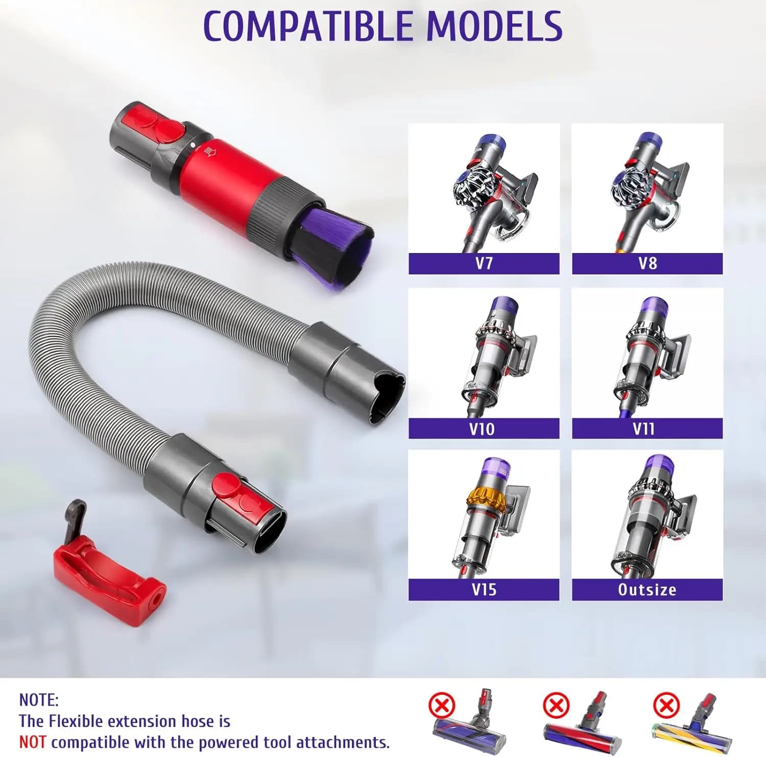 Brosse à dépoussiérer + tuyau d'extension Flexible pour aspirateur Dyson V7 V8 V10 V11 V12 V15 Gen5,