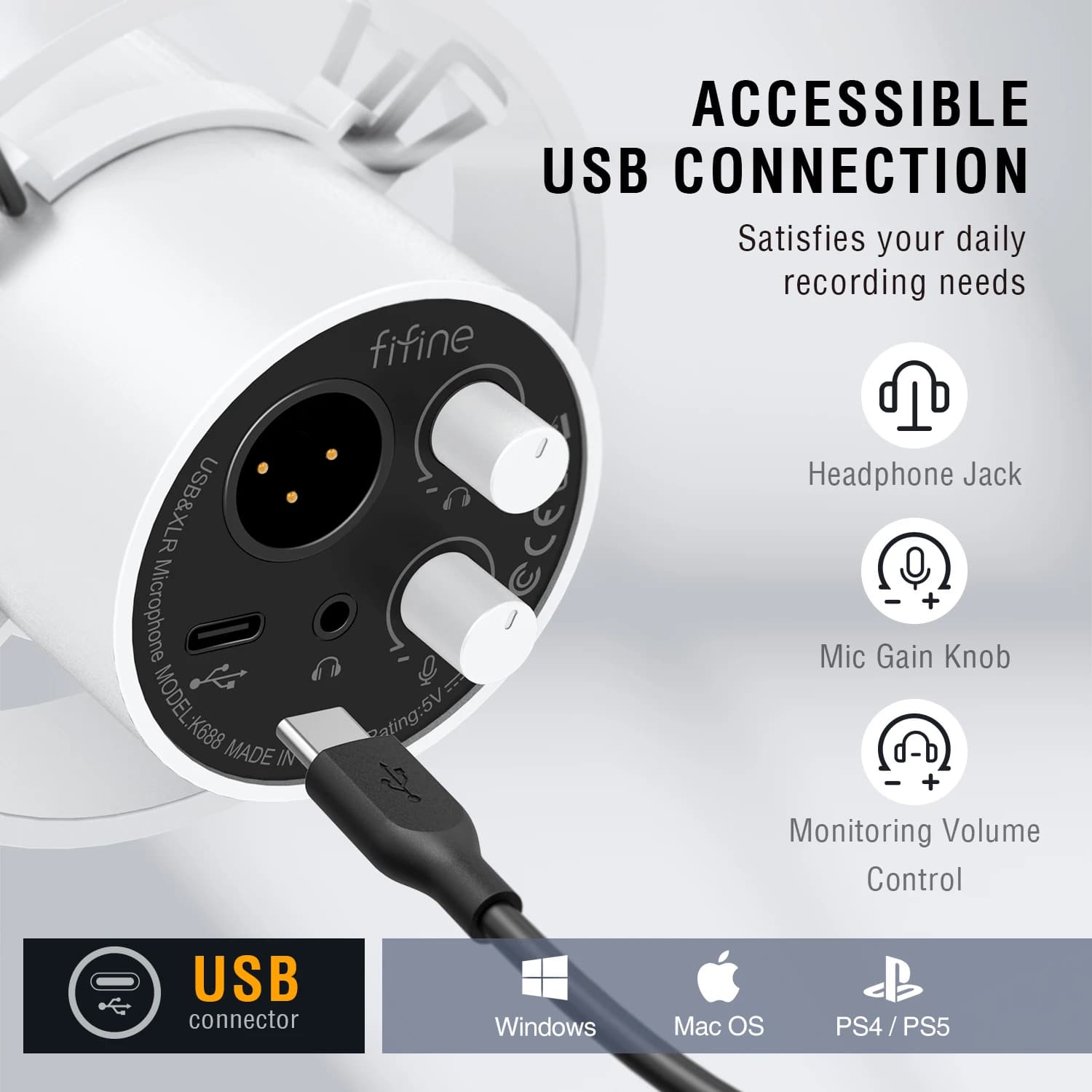 FIFINE Microphone USB/XLR dynamique avec bouton de Gain/tactile-muet/prise casque, micro d'enregistr