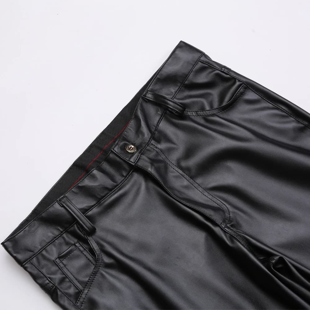 Pantalon en cuir pour hommes, coupe slim, élastique, mode, pantalon de motard en cuir PU, pantalon d