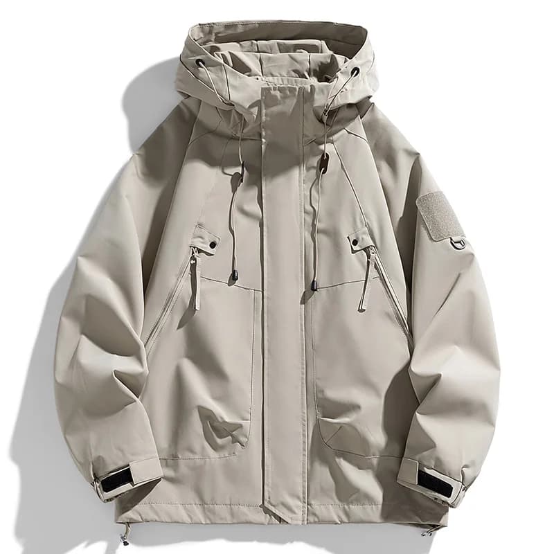 Coupe-vent hommes veste à capuche manteau à glissière Cargo imperméable noir Bomber Camping ample mi