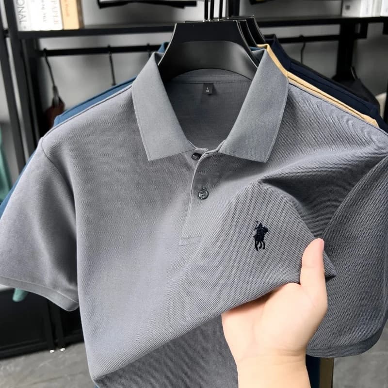 Designer marque 100% coton manches courtes polo chemise de luxe mode pony broderie hommes affaires l