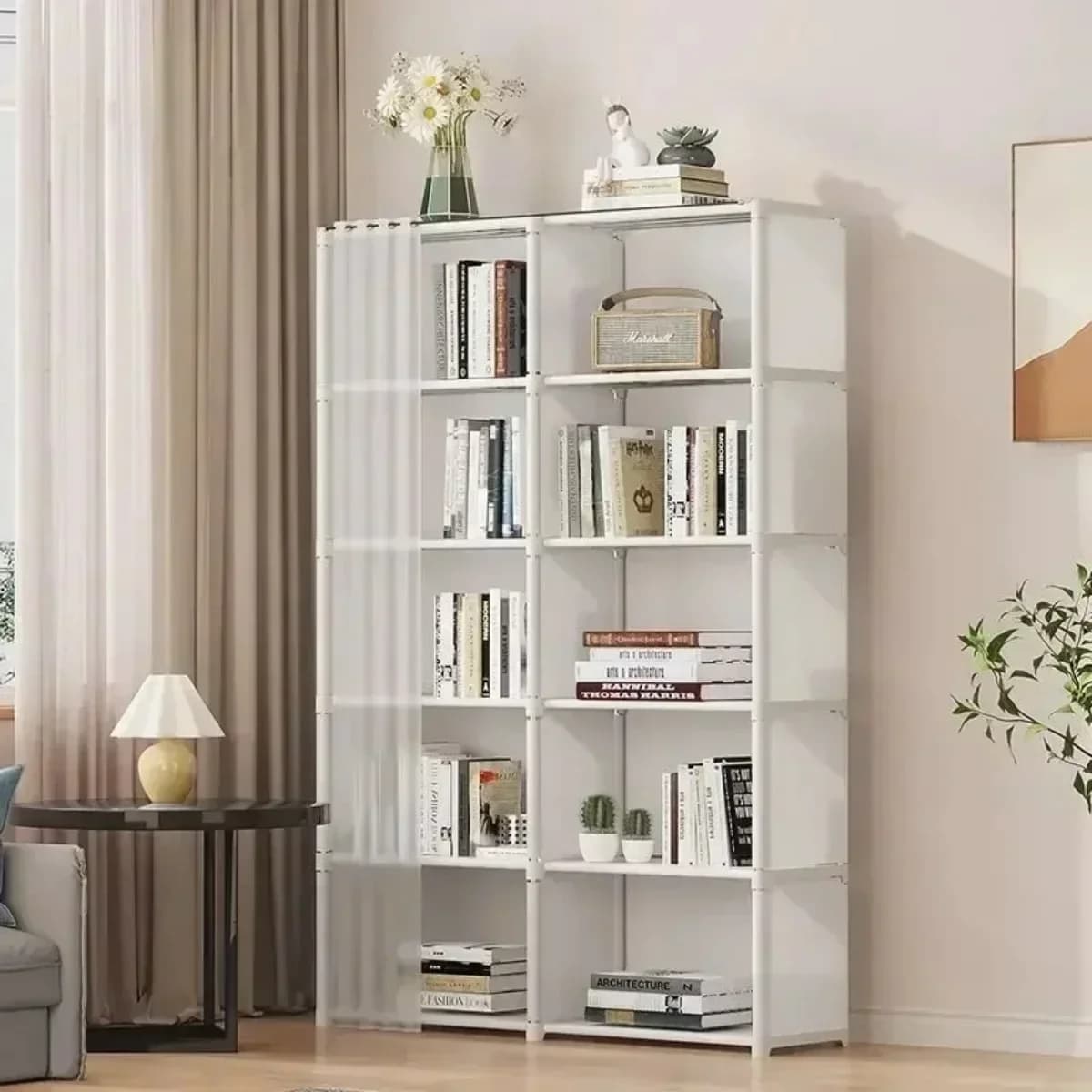 Support de rangement multicouche, armoire de rangement anti-poussière multifonctionnelle avec rideau