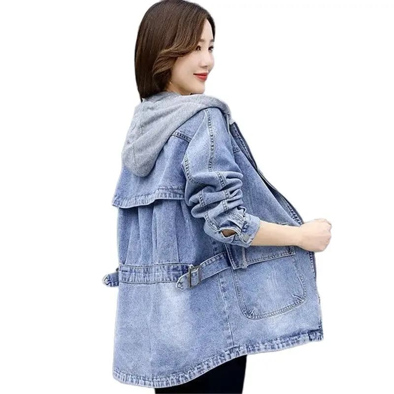Veste en Jean à Capuche Mi-Longue pour Femme, Style Coréen, Nouvelle Collection Printemps Automne 20