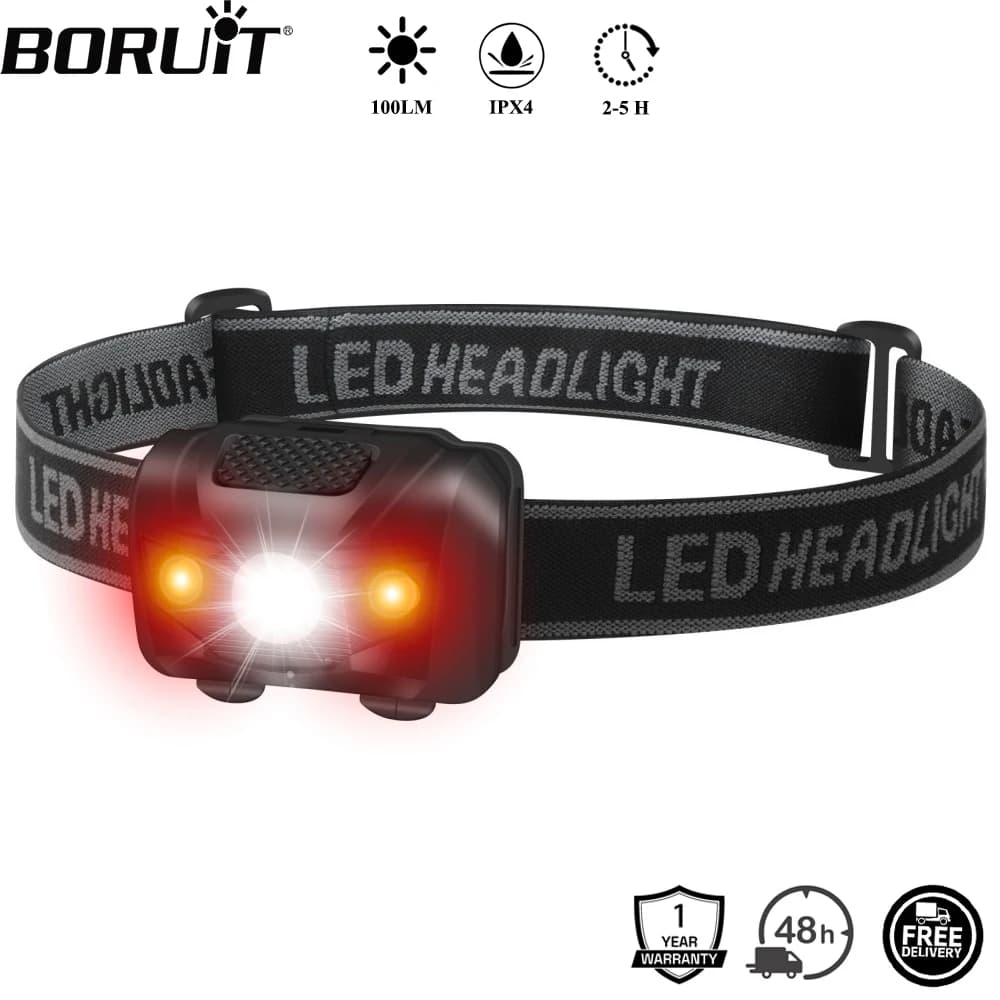 BORUiT 3W puissant Mini lampe frontale lumière rouge phare LED 4 modes étanche tête torche Camping c