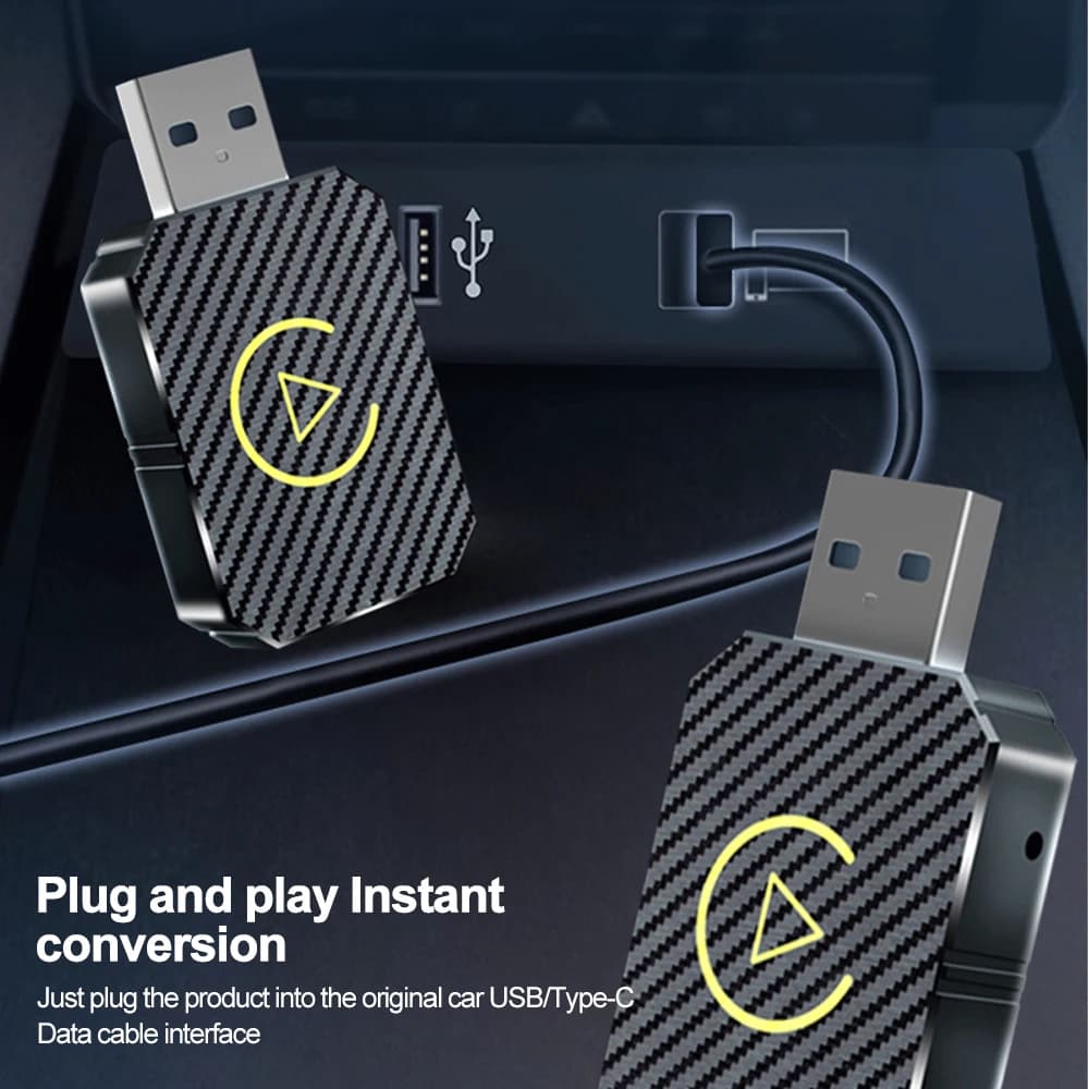 Adaptateur CarPlay sans fil et mini adaptateur automatique Android, WiFi 5 mesurz, Type-C, USB, Plug