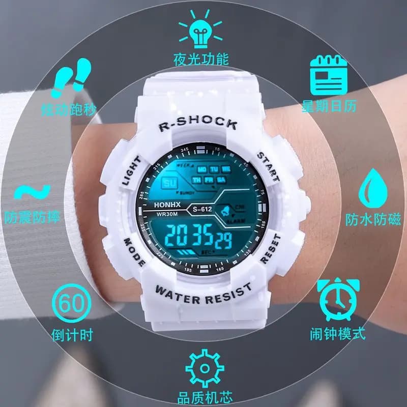 Sport de plein air hommes montre multifonction grand écran LED électronique étanche lumineux militai