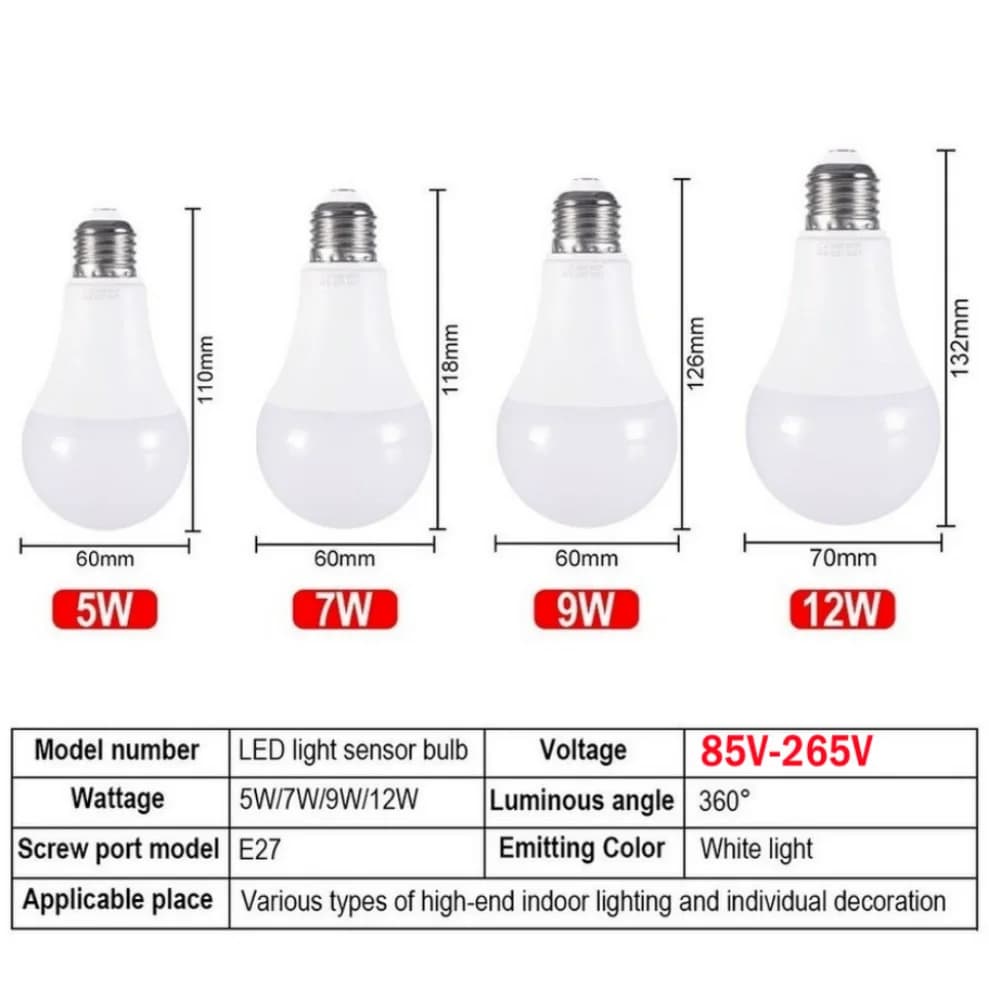 LDHLM – ampoule à capteur du crépuscule à l'aube, E27, 5W, 7W, 9W, 12W AC, 110/220V, 85-265V, lumièr