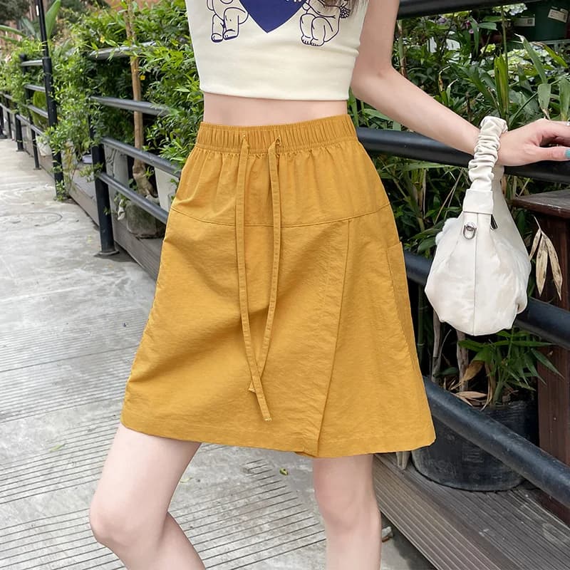 Faux 2 pièces Shorts jupes pour femmes taille haute Mini jupe blanche pantalon solide a-ligne fente 