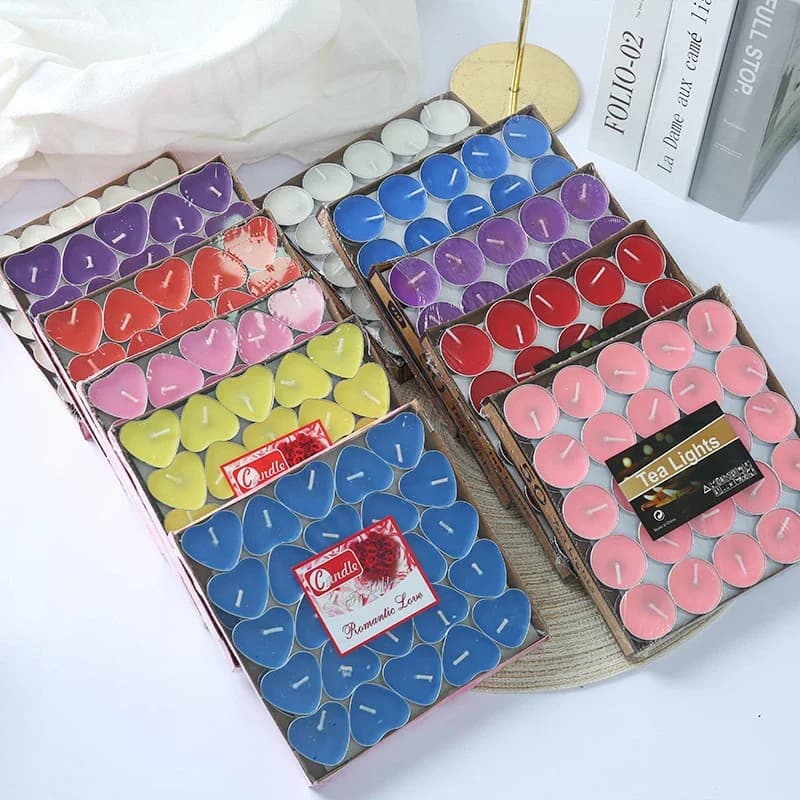 Bougies chauffe-plat rondes en forme de cœur, 50 pièces, bougies d'ambiance romantique, pour anniver