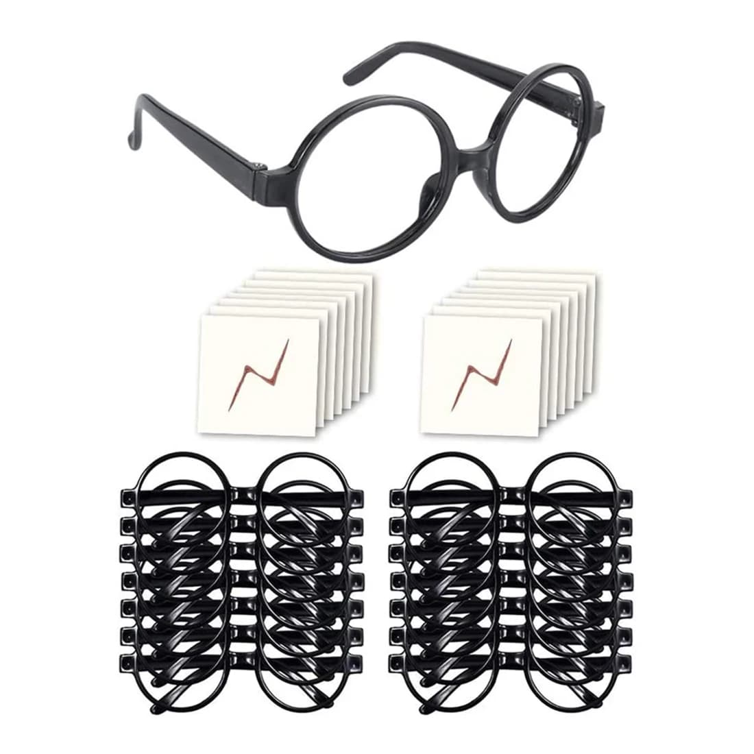 Lunettes de Magicien avec Cadre Rond, Sans Lentilles et Tatouages pour Enfants, Halloween, ixCostumé