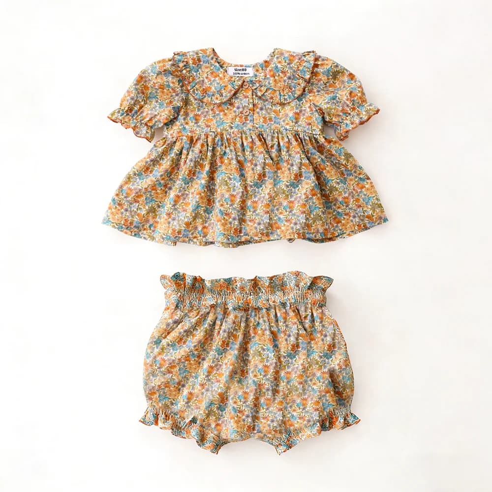 Ensemble de vêtements pour bébé fille, 2 pièces, été, coton floral, costume pour petite fille de 0 à