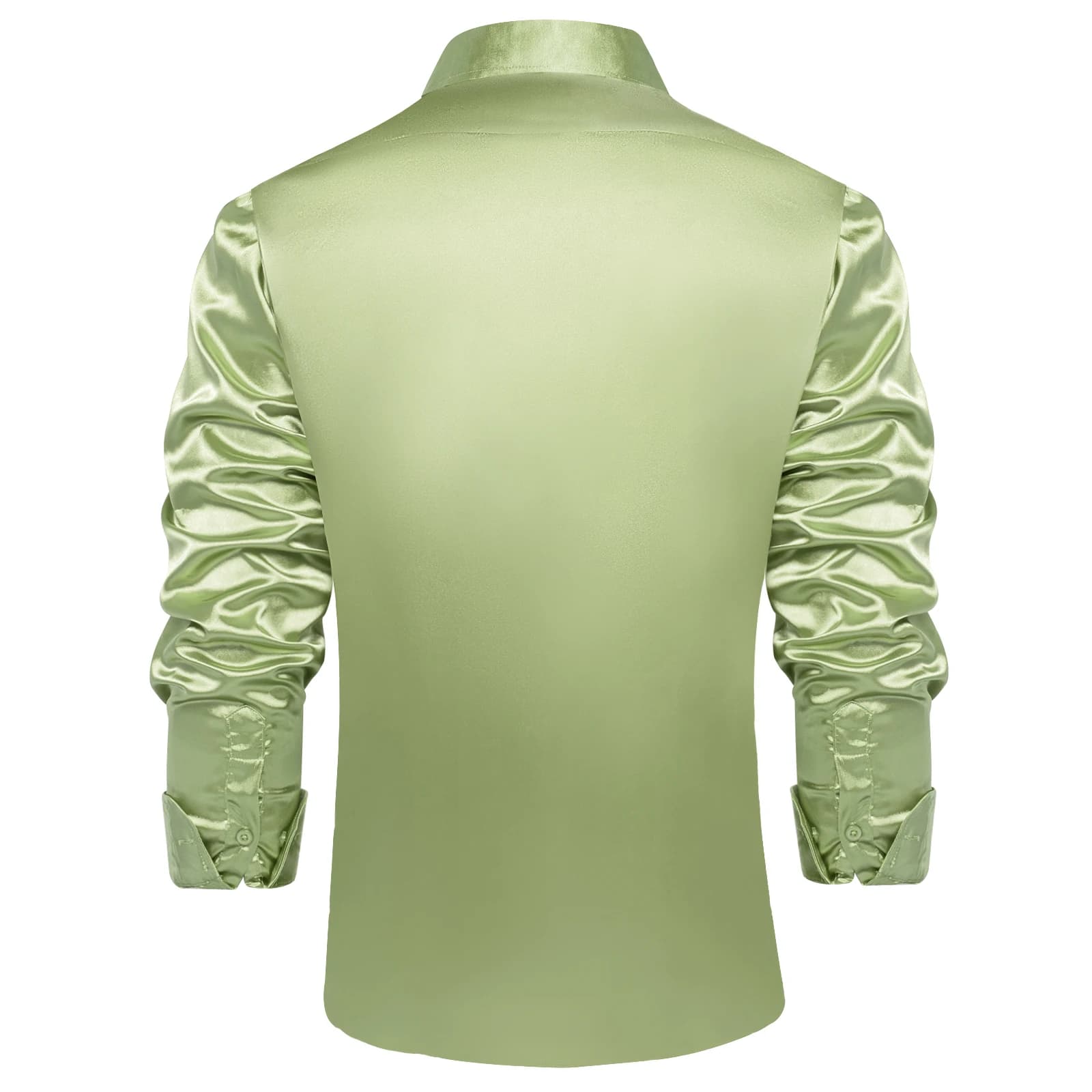 Chemises en satin uni pour hommes – Vert sauge, noir, jaune, rouge – Chemises habillées à manches lo
