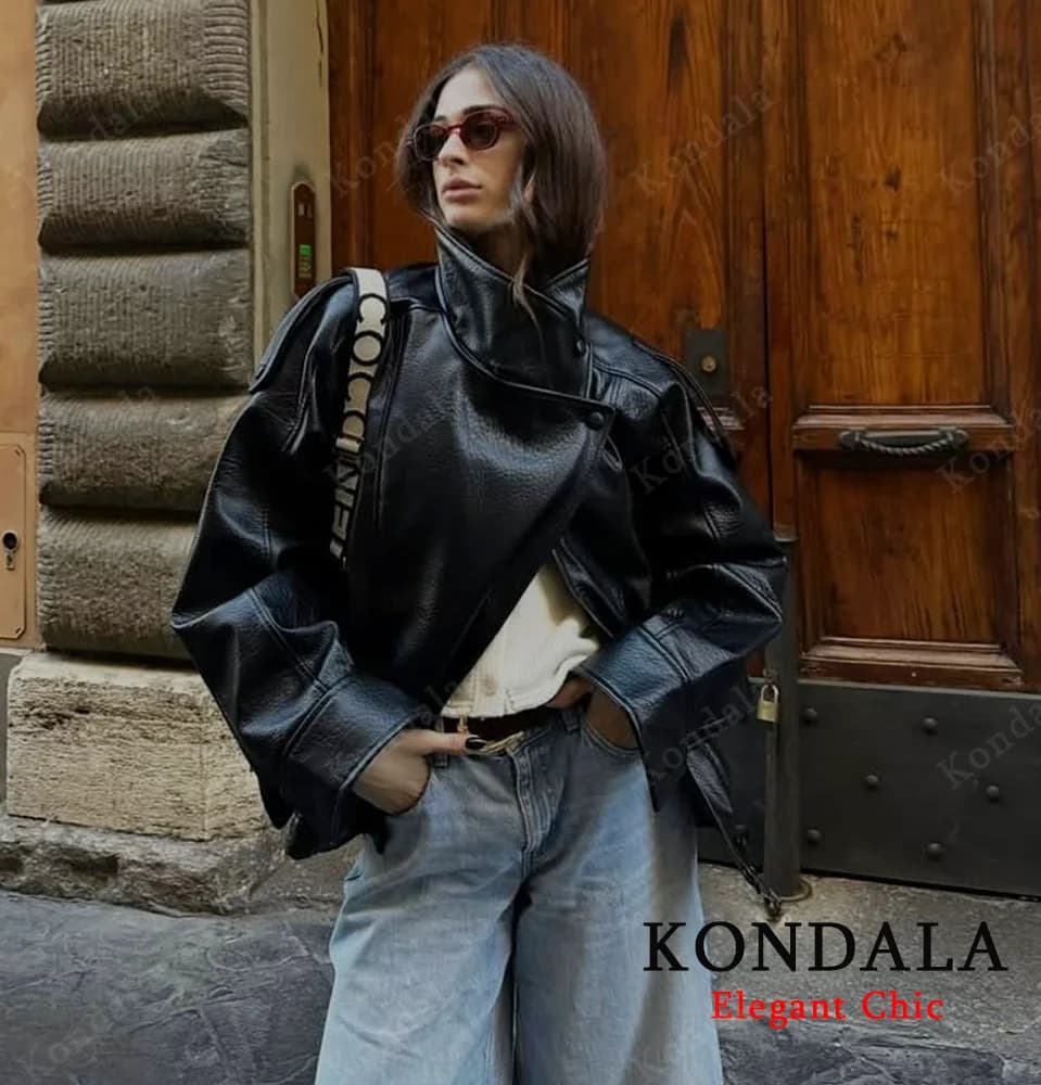 Femmes 2025 automne hiver en cuir col montant veste Faux PU fermeture éclair pilote veste manteau dé
