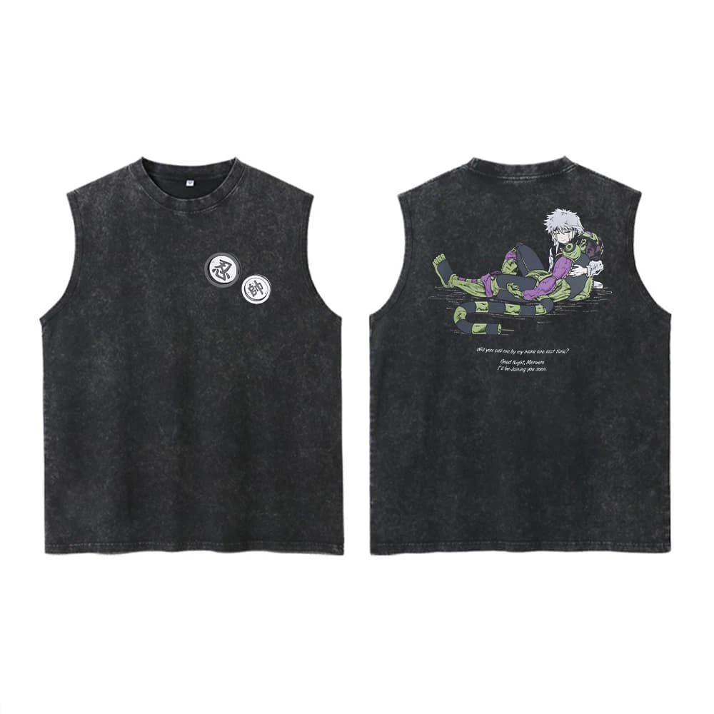 Anime Hunter X Hunter acide gilet rétro Vintage imprimé lavé graphique gilet hommes Harajuku Y2k cot