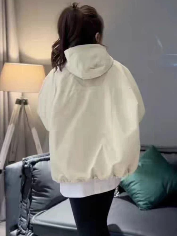 Vestes monochromes à capuche pour femmes, fermeture éclair simple, poches de loisirs, style japonais