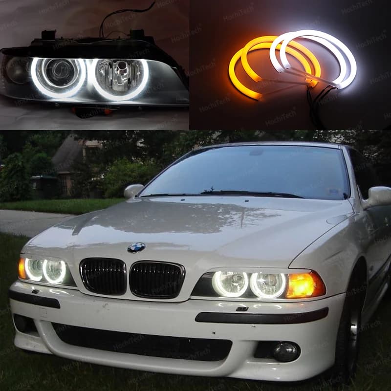 Pour BMW série 5 E39 525i 528i 530i 540i blanc et jaune double coton LED kit yeux d'ange anneau DRL 