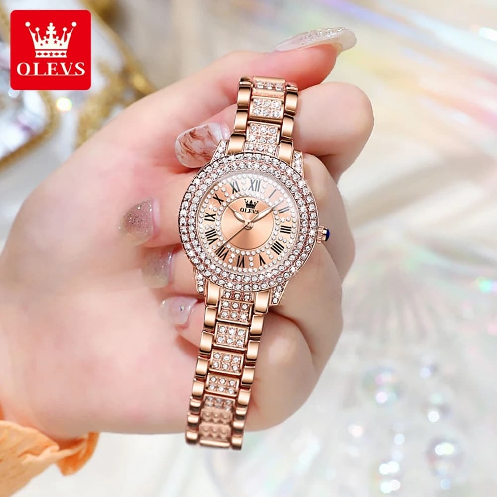 OLEVS – montre-bracelet à Quartz pour femmes, mode originale, cadran romain, diamant éblouissant, ét