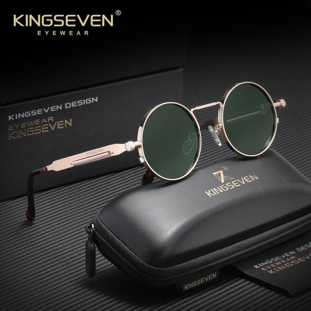 KINGSEVEN Lunettes de soleil rondes gothiques steampunk pour hommes et femmes, accessoire de style r