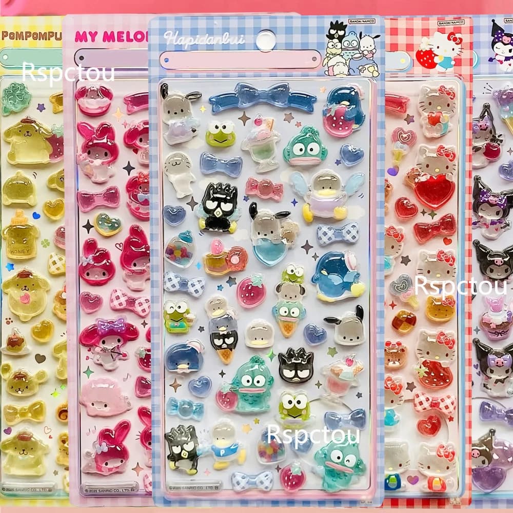Sanrio – autocollants 3D en Relief, mignons, esthétiques Kuromi cannelle ma mélodie, gelée, décorati