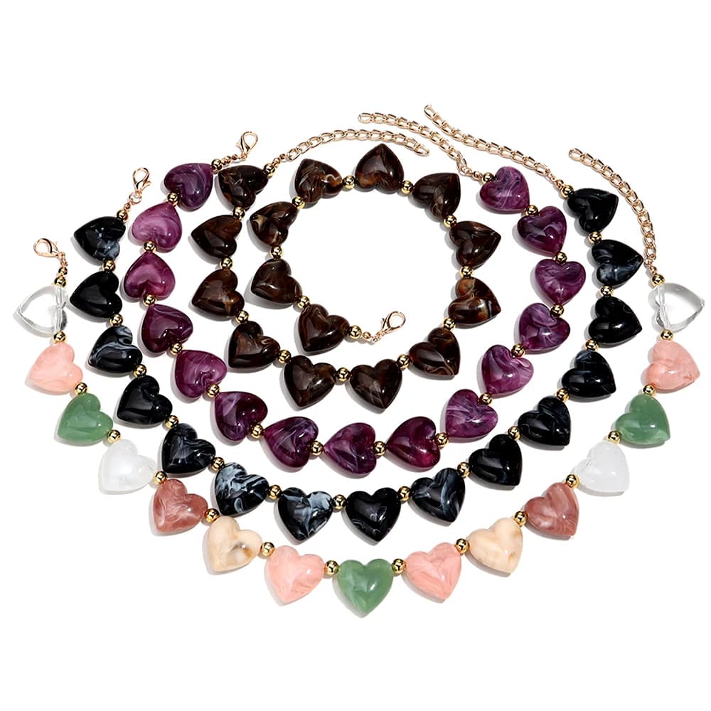 Collier ras du cou en perles de cœur en acrylique pour femmes, mignon, en résine géométrique en form